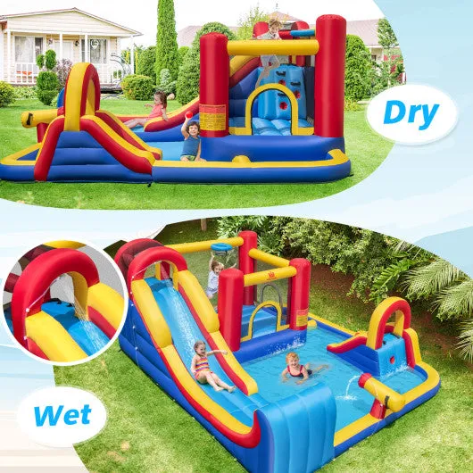 7 in 1 Outdoor Inflatable Bounce House with Water Slides and Splash Pools with 735W Blower