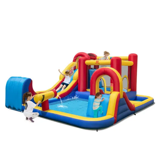 7 in 1 Outdoor Inflatable Bounce House with Water Slides and Splash Pools with 735W Blower