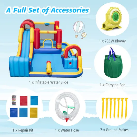 7 in 1 Outdoor Inflatable Bounce House with Water Slides and Splash Pools with 735W Blower