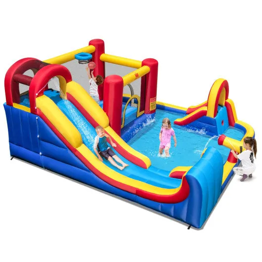 7 in 1 Outdoor Inflatable Bounce House with Water Slides and Splash Pools with 735W Blower