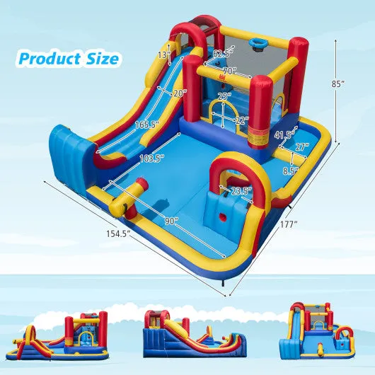 7 in 1 Outdoor Inflatable Bounce House with Water Slides and Splash Pools with 735W Blower