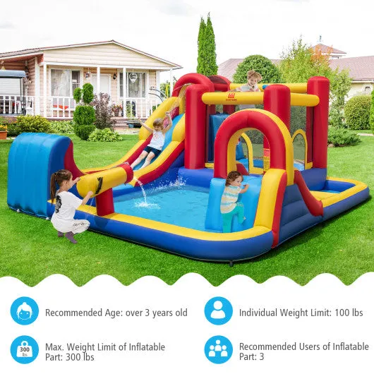 7 in 1 Outdoor Inflatable Bounce House with Water Slides and Splash Pools with 950W Blower