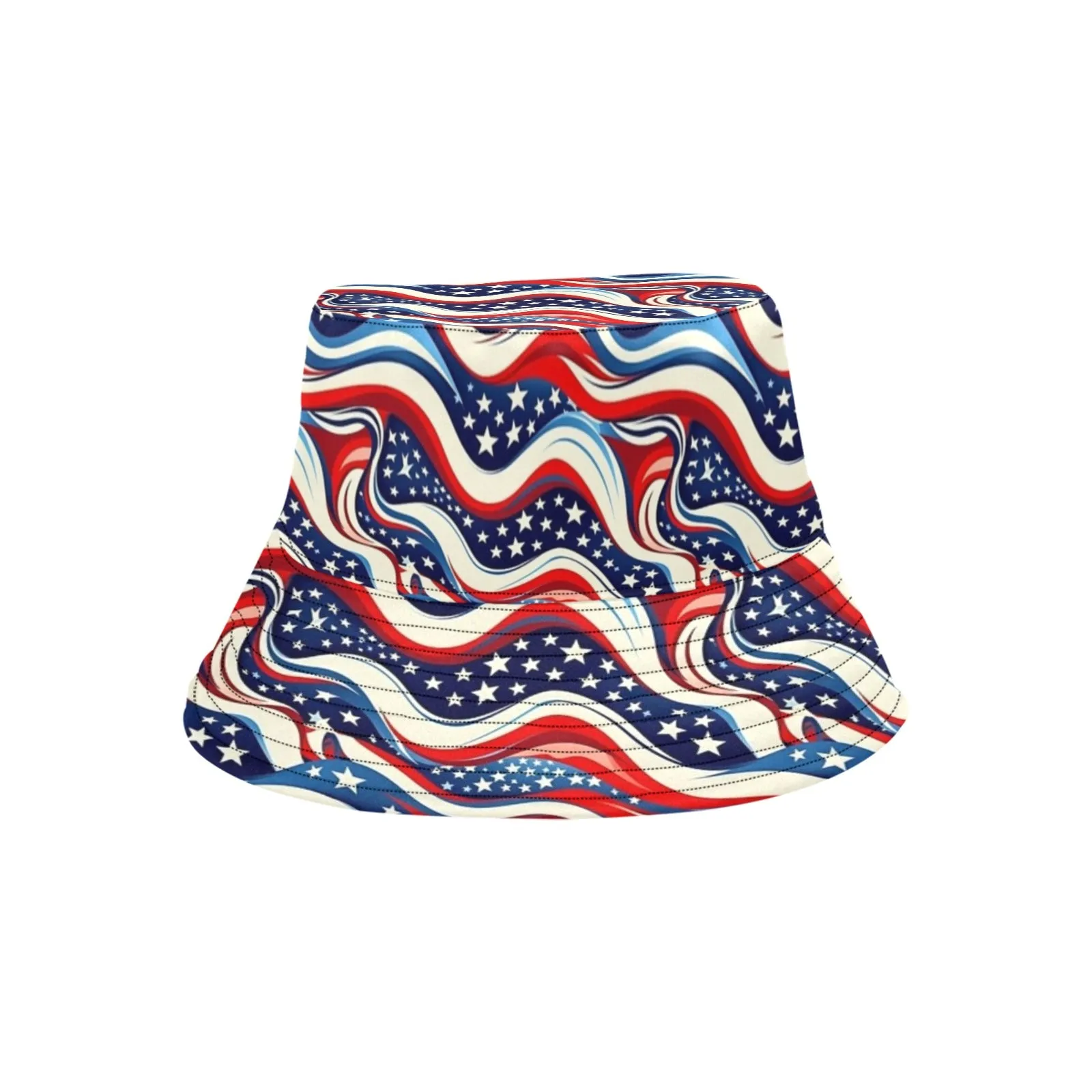 American Flag Bucket Hat, Red White Blue 4th of July USA Patriotic Stars Stripes Summer Festival Women Men Designer Sun Shade Twill