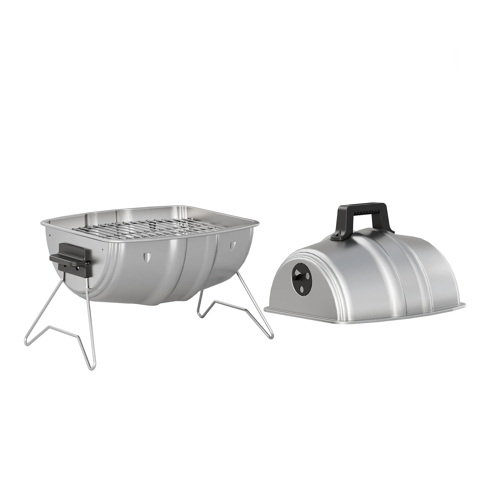 Americana Grills Keg A Que Charcoal BBQ Portable Grill, 186 Square Inch, Silver