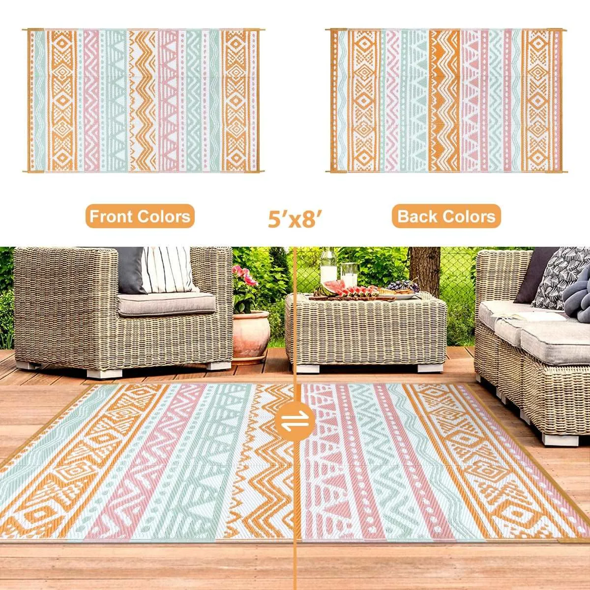 Amoret Waterproof Reversible Colorful Pink/Orange Outdoor Rug