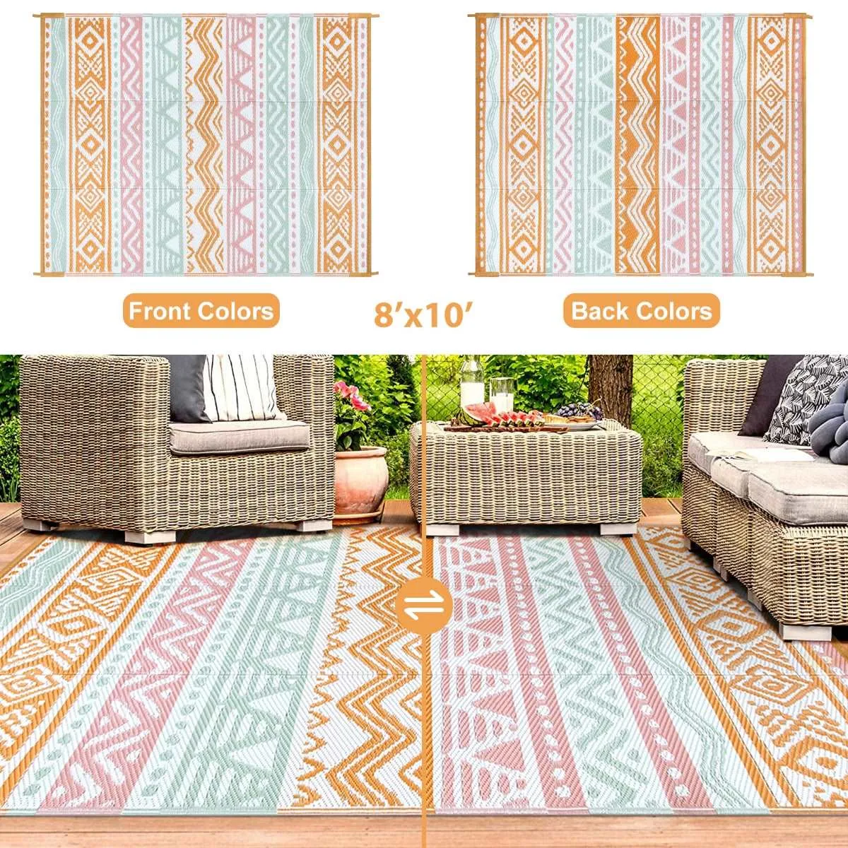 Amoret Waterproof Reversible Colorful Pink/Orange Outdoor Rug