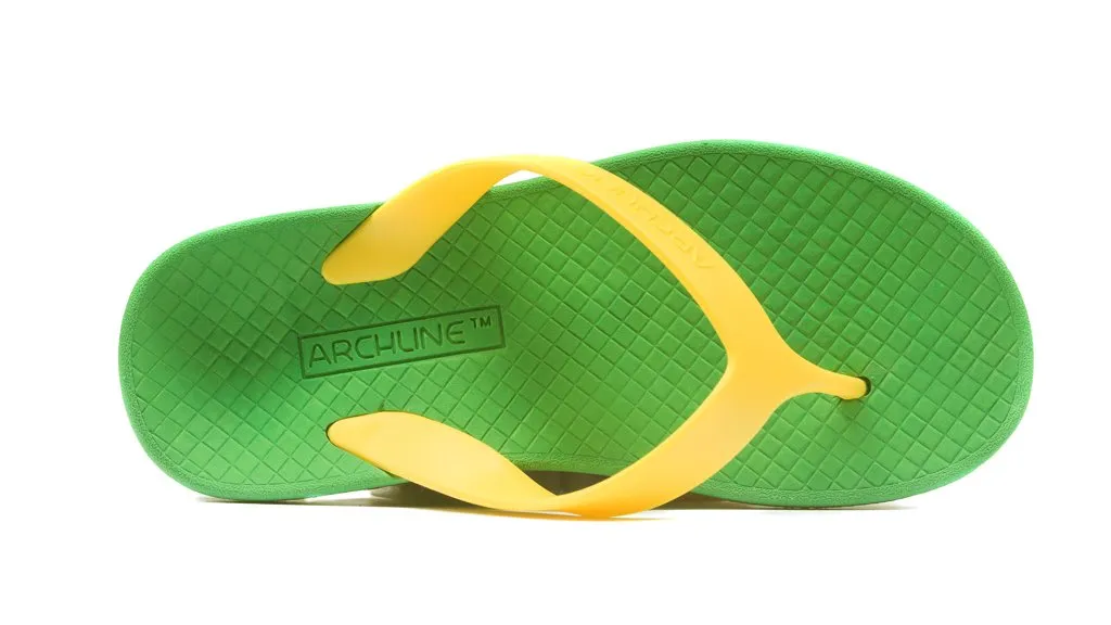 Archline Kids Orthotic Thongs – Green/Gold