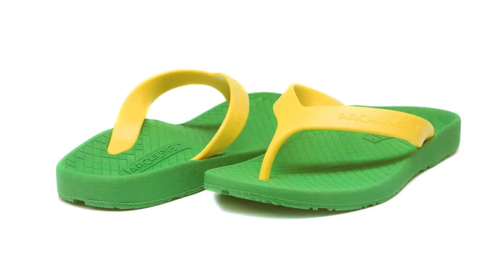 Archline Kids Orthotic Thongs – Green/Gold