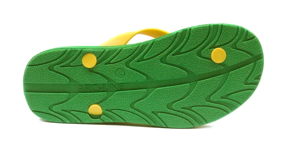 Archline Kids Orthotic Thongs – Green/Gold