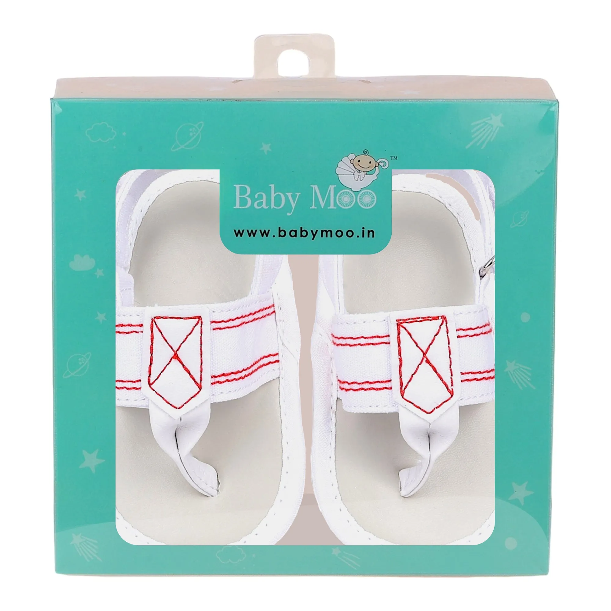 Baby Moo Classic Hook-Loop Anti-Skid Open Toe Sandals - White