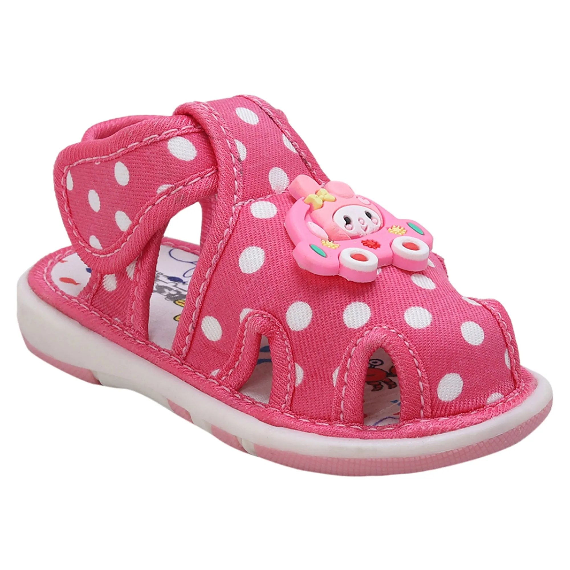 Baby Moo Cutie In The Car Polka Dot Velcro Strap Anti-Skid Chu Chu Sound Sandals - Pink