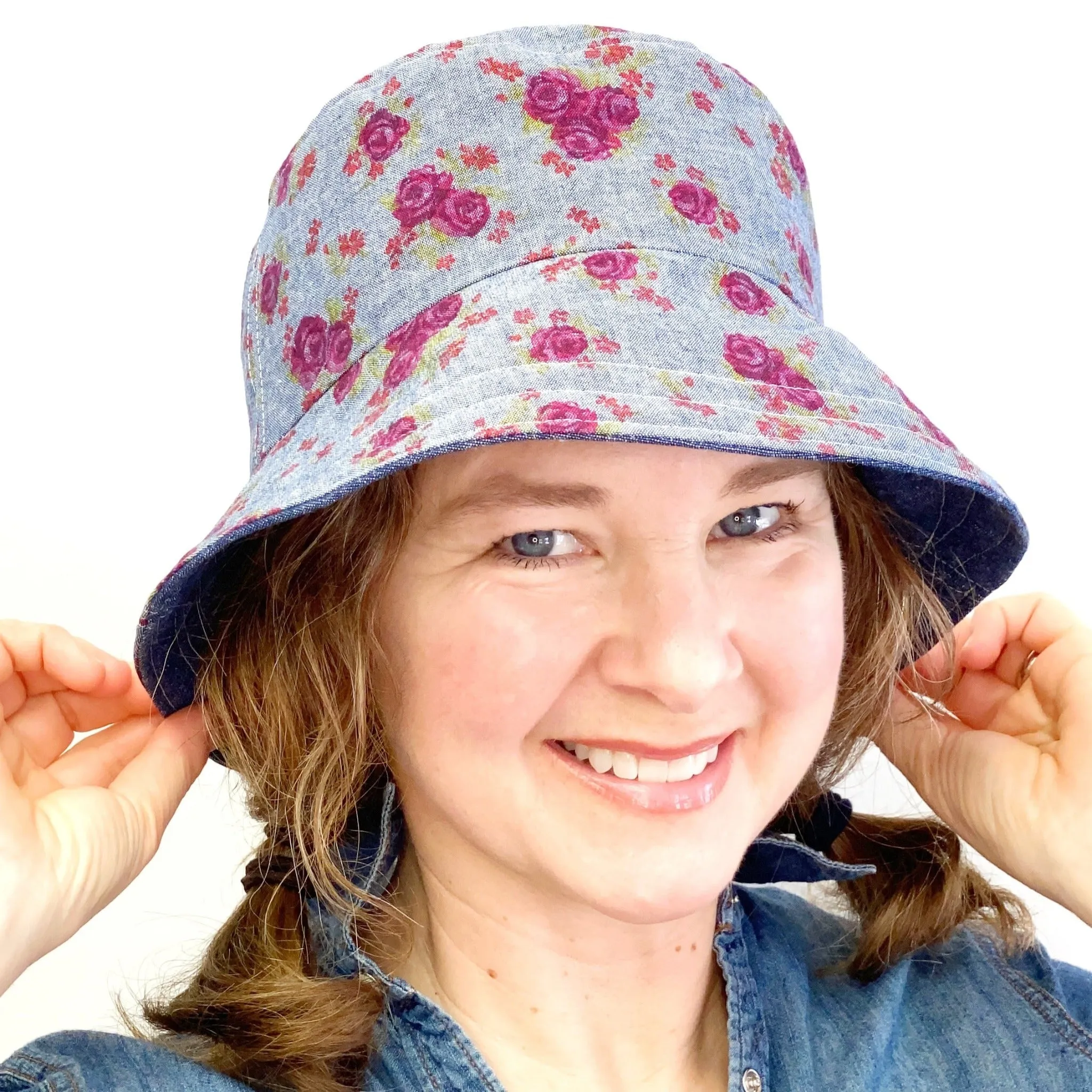 Beach Hats for Women, Sun Hats, Summer Hats, Floral Denim Bucket Hat for Women