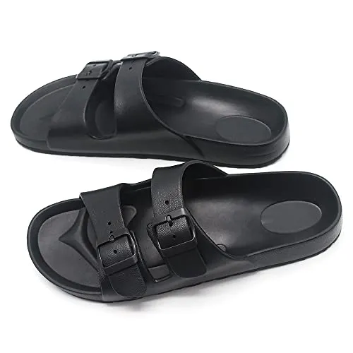 BEMGNAR Men’s Lightweight Comfort Slides Double Buckle Slip-on Adjustable EVA Orthopedic Flat Sandals