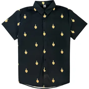 Black Middle Finger Men’s Short Sleeve Button Down Shirt