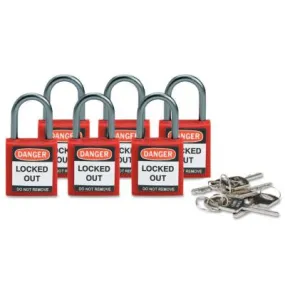 Brady® Compact Safety Locks,  1 1/5 in W x 5/8 L in x 1 2/5 H, Red, 6/Pk, 118926