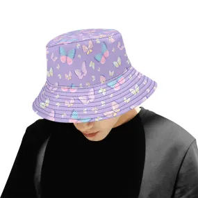 Butterfly Bucket Hat, Monarch Retro Vintage Purple Pink Animal Summer Festival Cute Women Men Designer Beach Sun Shade Y2K Cotton Twill