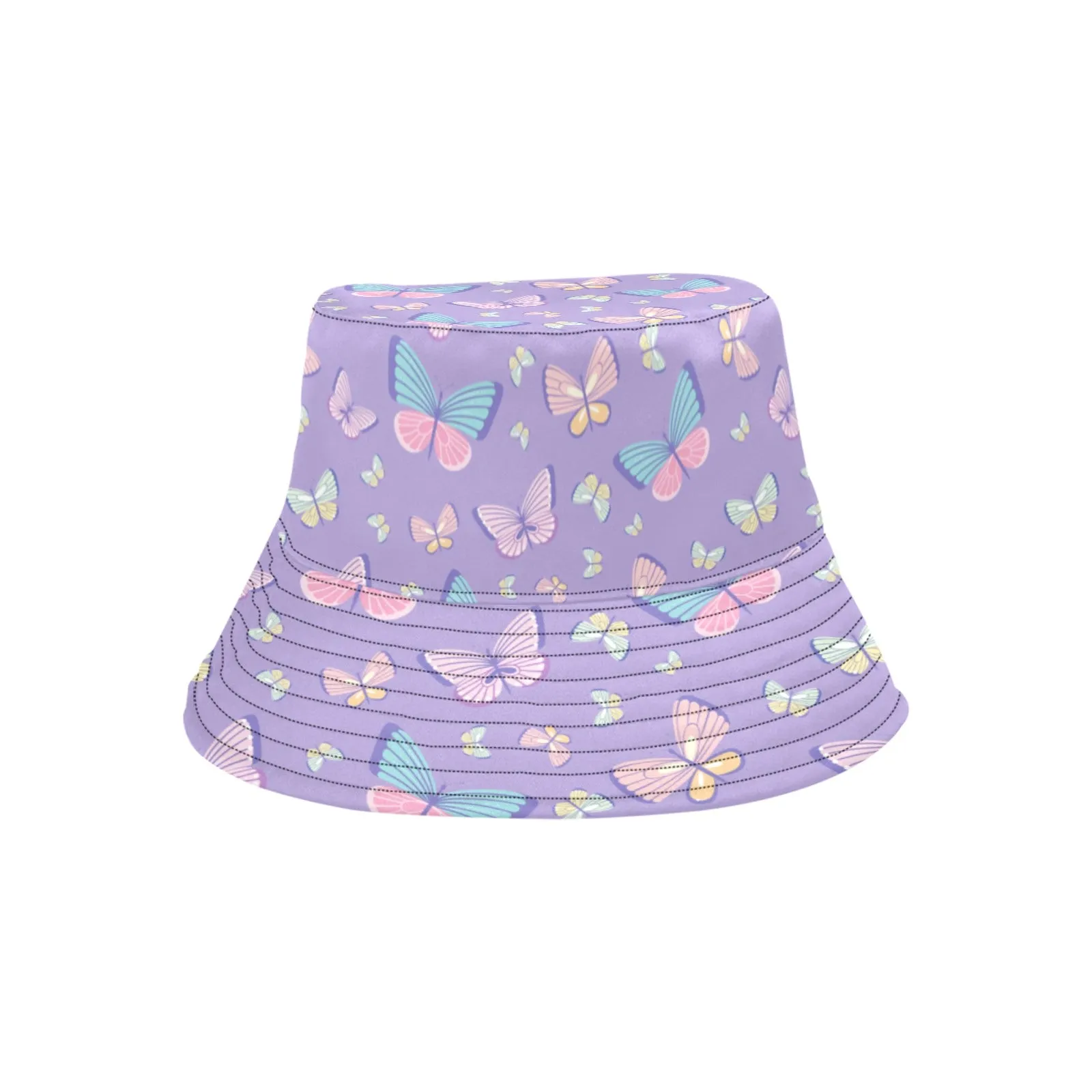 Butterfly Bucket Hat, Monarch Retro Vintage Purple Pink Animal Summer Festival Cute Women Men Designer Beach Sun Shade Y2K Cotton Twill