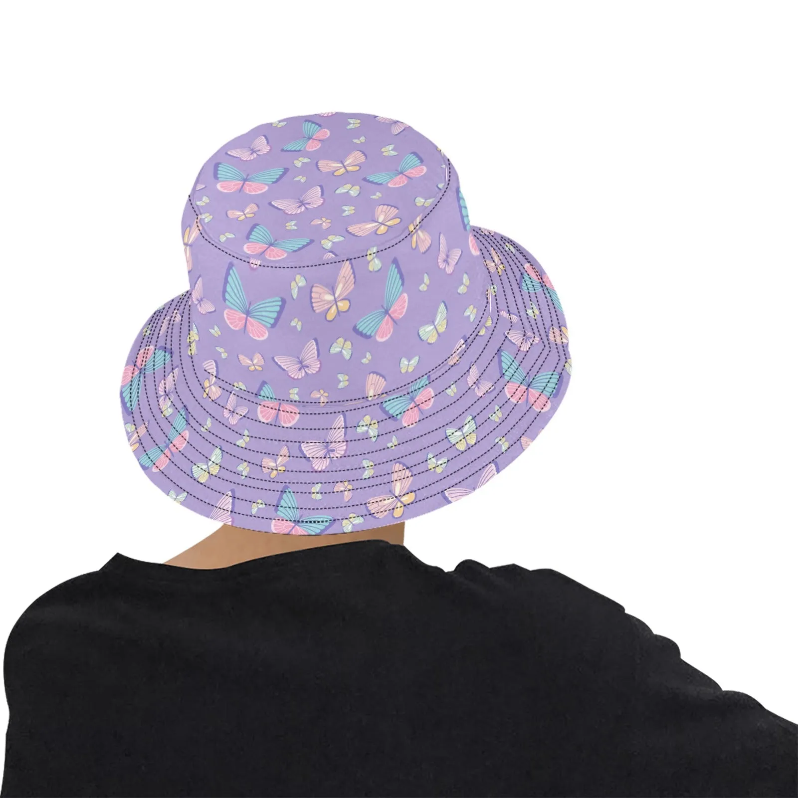 Butterfly Bucket Hat, Monarch Retro Vintage Purple Pink Animal Summer Festival Cute Women Men Designer Beach Sun Shade Y2K Cotton Twill