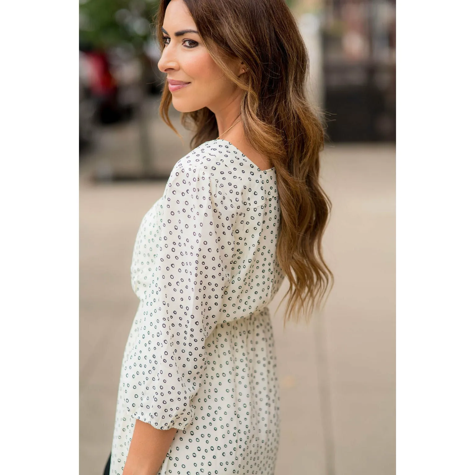 Circle Ruffle Bottom 3/4 Sleeve Dress