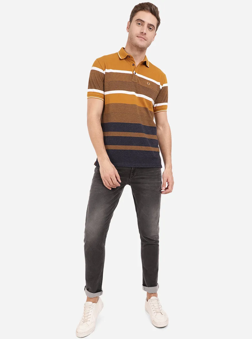 Crome Yellow Striped Slim Fit Polo T-Shirt | JadeBlue