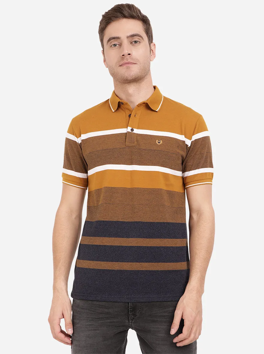 Crome Yellow Striped Slim Fit Polo T-Shirt | JadeBlue