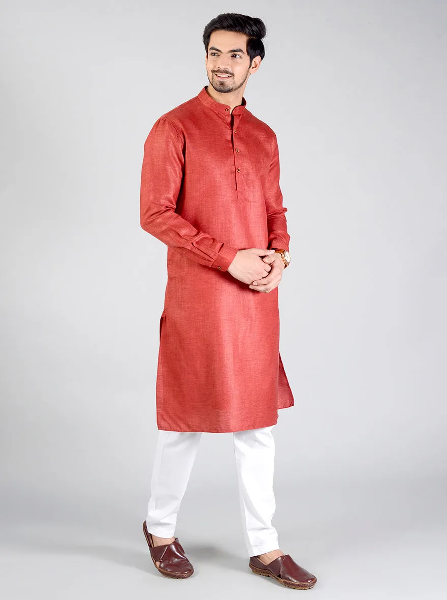 Dark Red Self Textured Regular fit Modi Kurta | Jadeblue