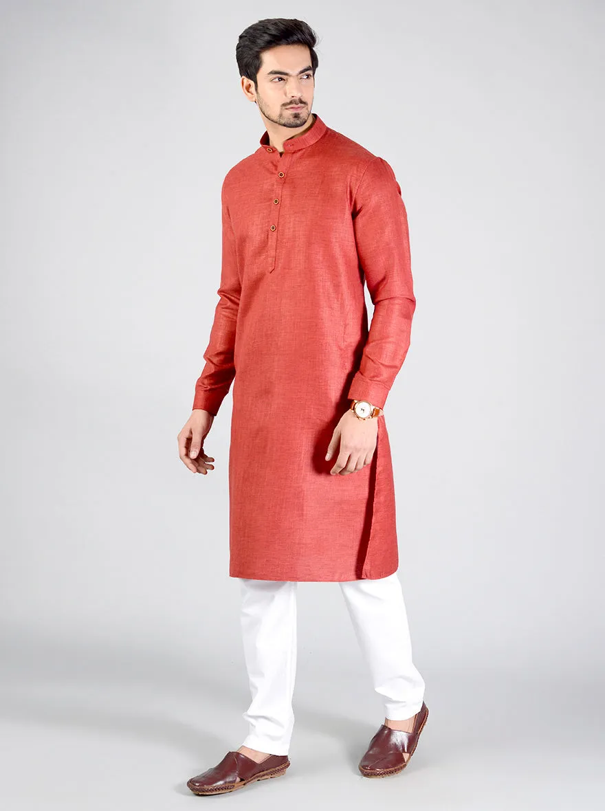 Dark Red Self Textured Regular fit Modi Kurta | Jadeblue