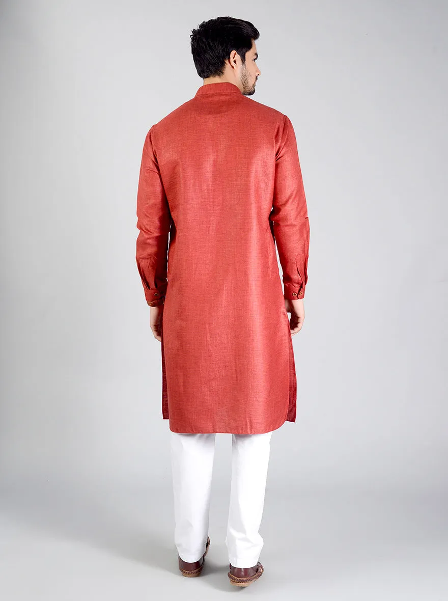 Dark Red Self Textured Regular fit Modi Kurta | Jadeblue