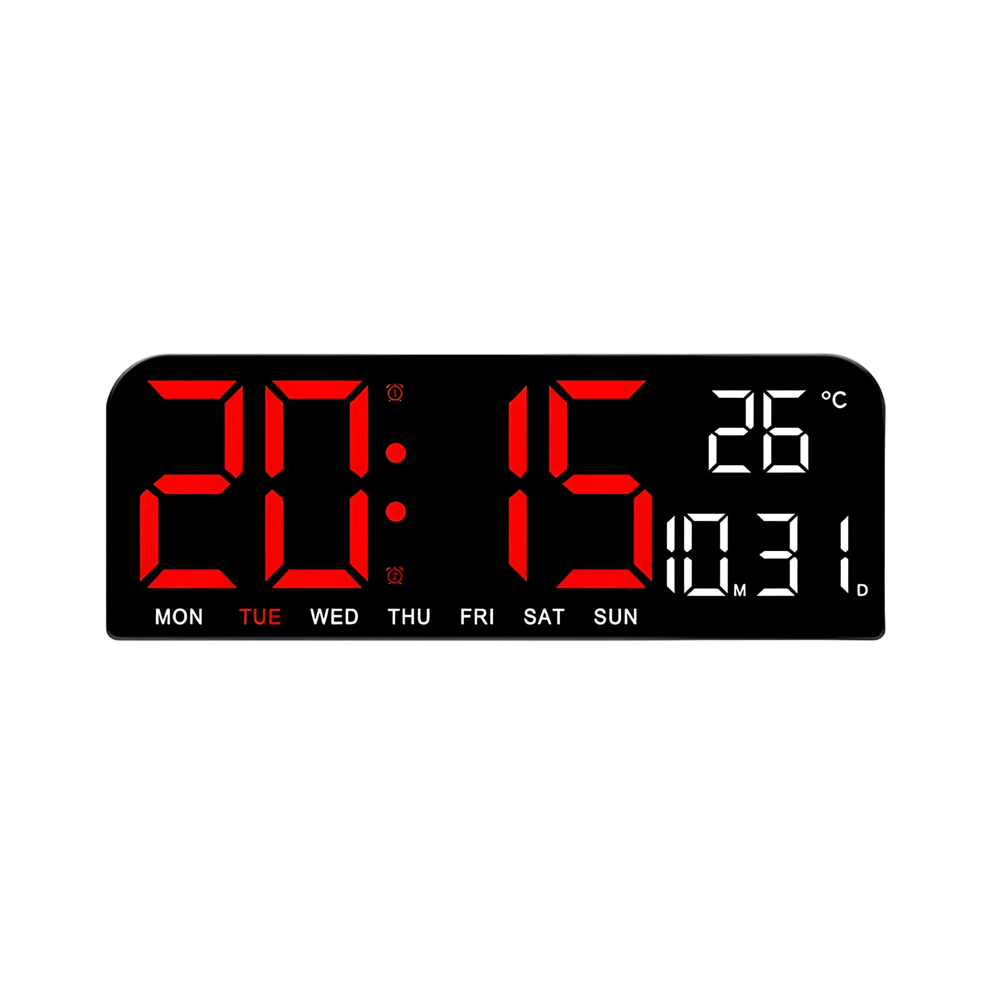 Digital Wall Temperature, Week, And Dates Display Led Alarm Clock Si-105 Red