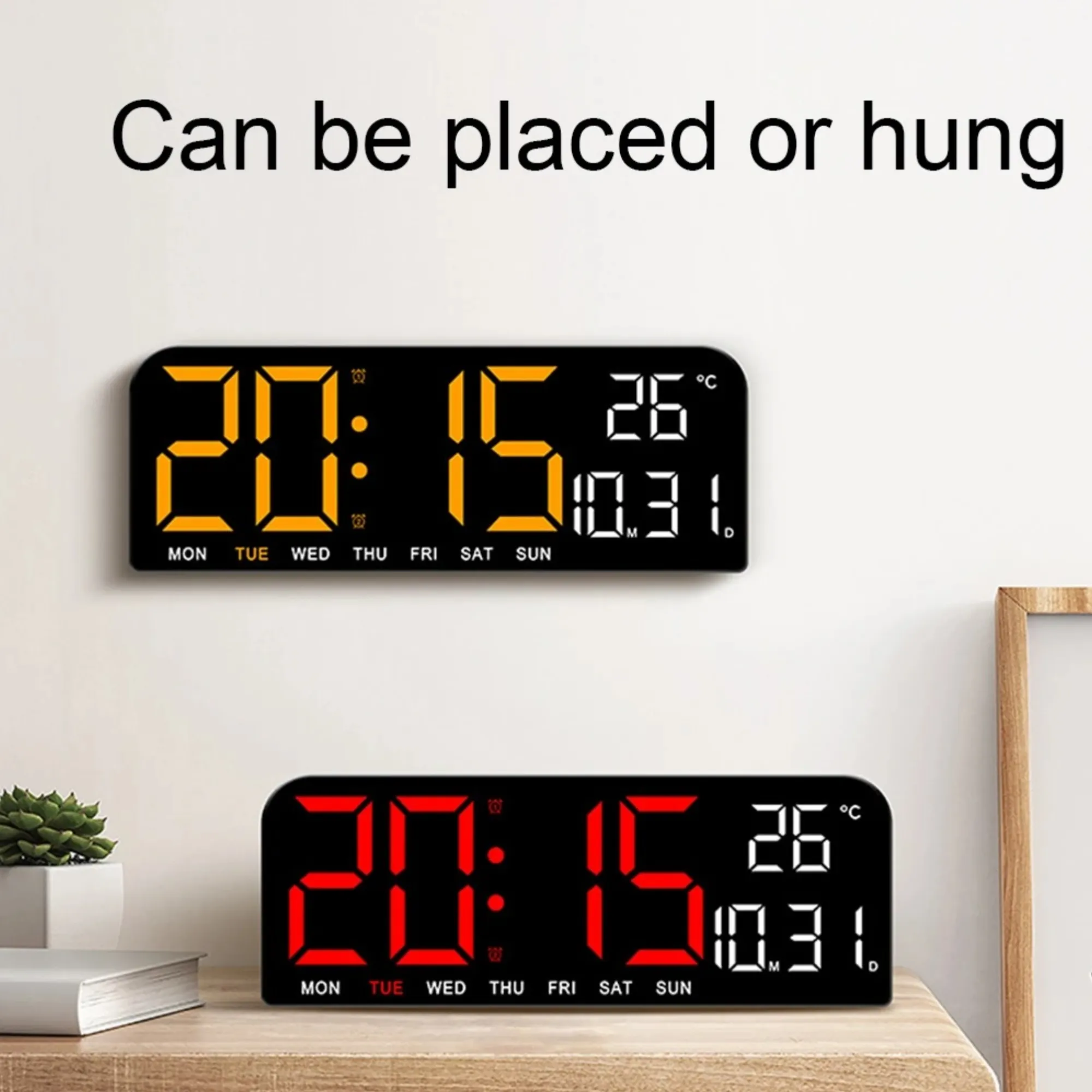 Digital Wall Temperature, Week, And Dates Display Led Alarm Clock Si-105 Red