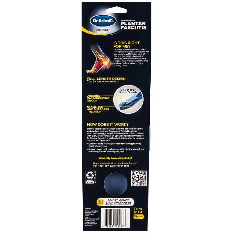 Dr Scholl's Plantar Fasciitis Men's Insoles 8-13 Blue 1 pair