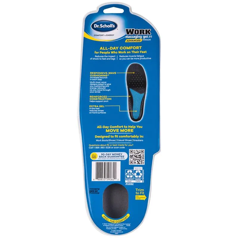 Dr Scholl's Work Massaging Gel Men's Insoles 8-14 Blue 1 pair