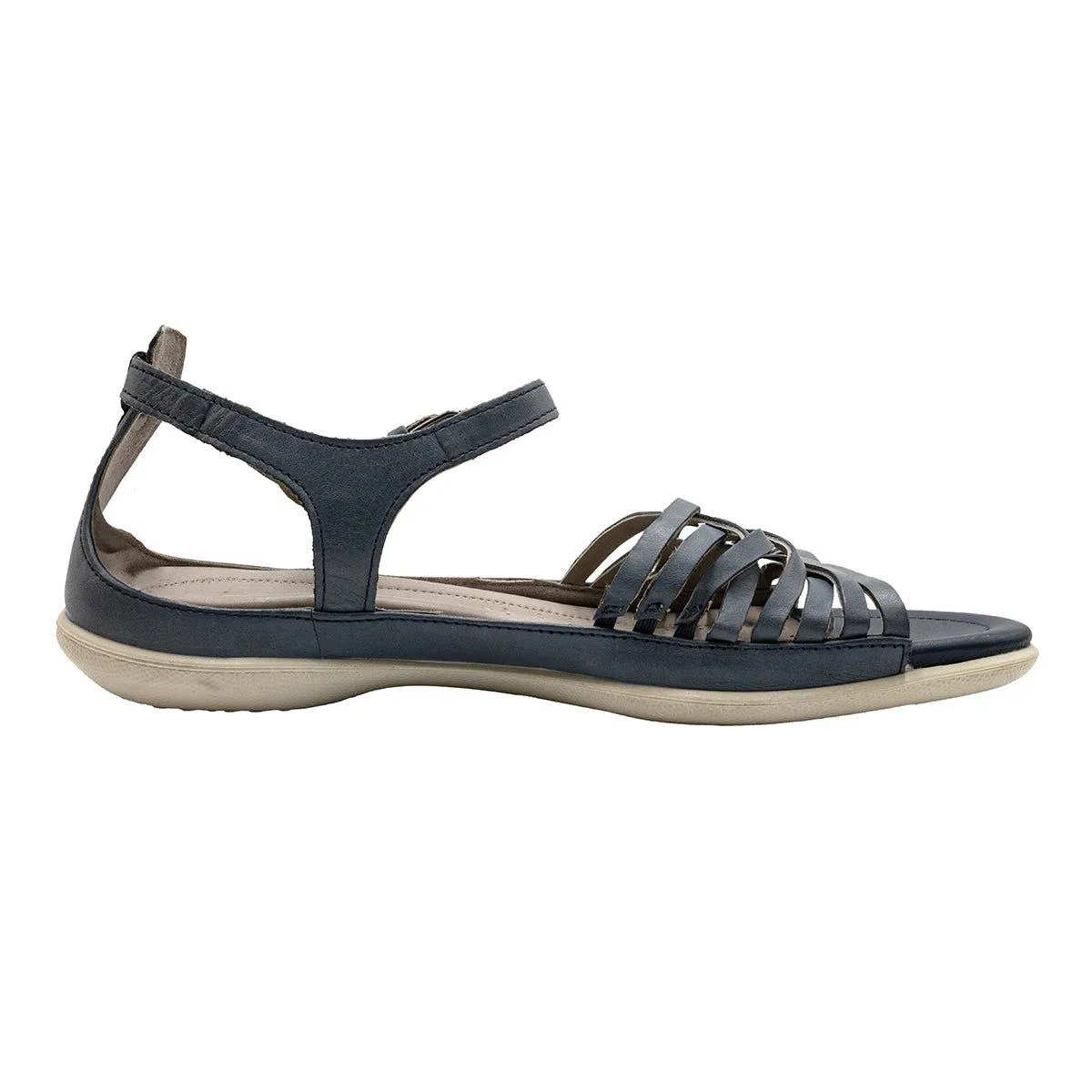 Ecco Strap Flat Sandals Leather Blue Colour For Women