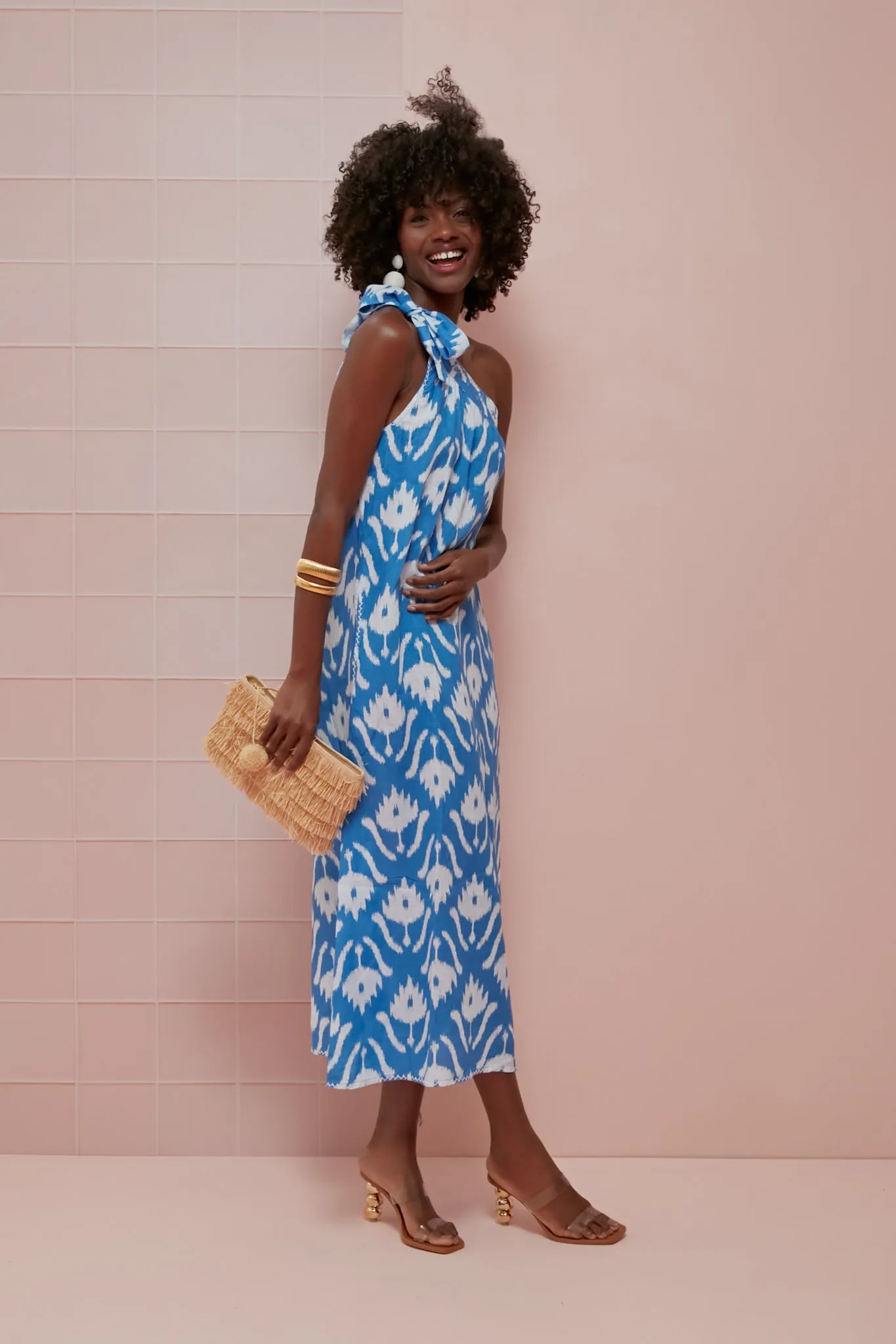 Exclusive Ikat Blue Water Lilly Dress