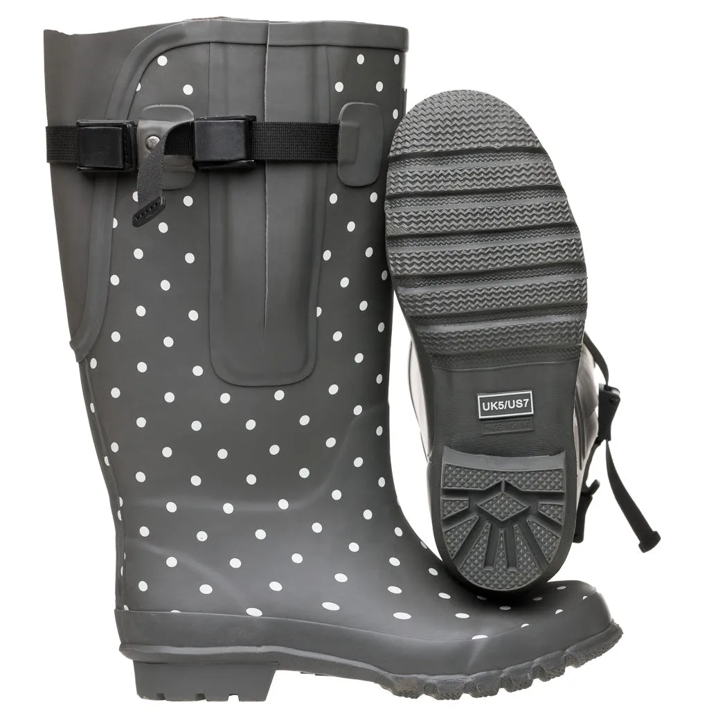 Extra Wide Calf Womens' Rain Boots - Grey Spot - Up to 20 inch calf. Wide in Foot & Ankle