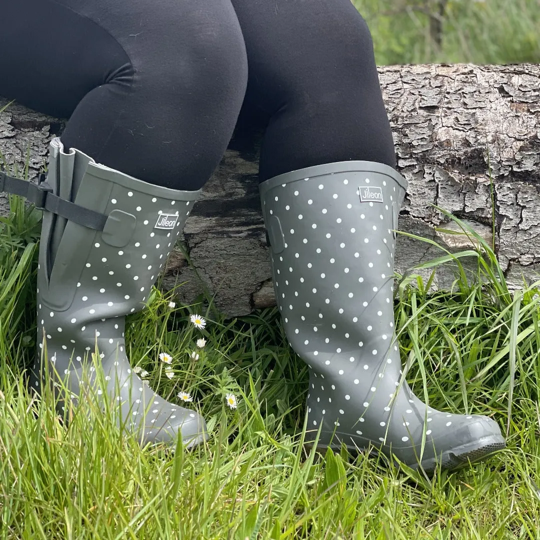 Extra Wide Calf Womens' Rain Boots - Grey Spot - Up to 20 inch calf. Wide in Foot & Ankle