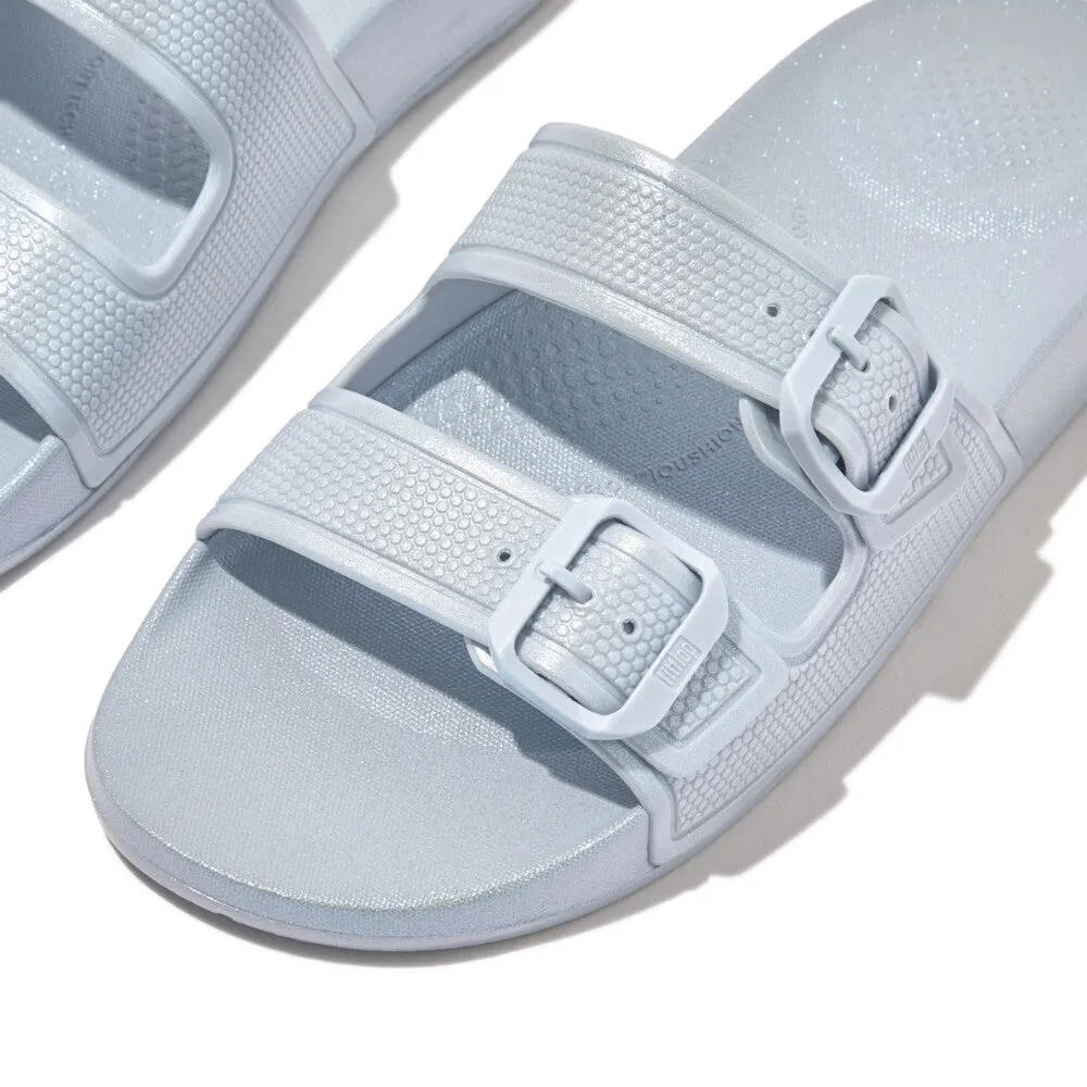 FitFlop iQushion Pearlized Two Bar Buckle Slides Blue