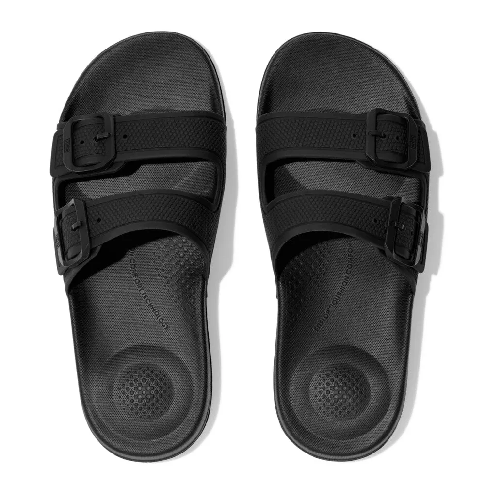 FitFlop iQushion Two Bar Buckle Slides All Black