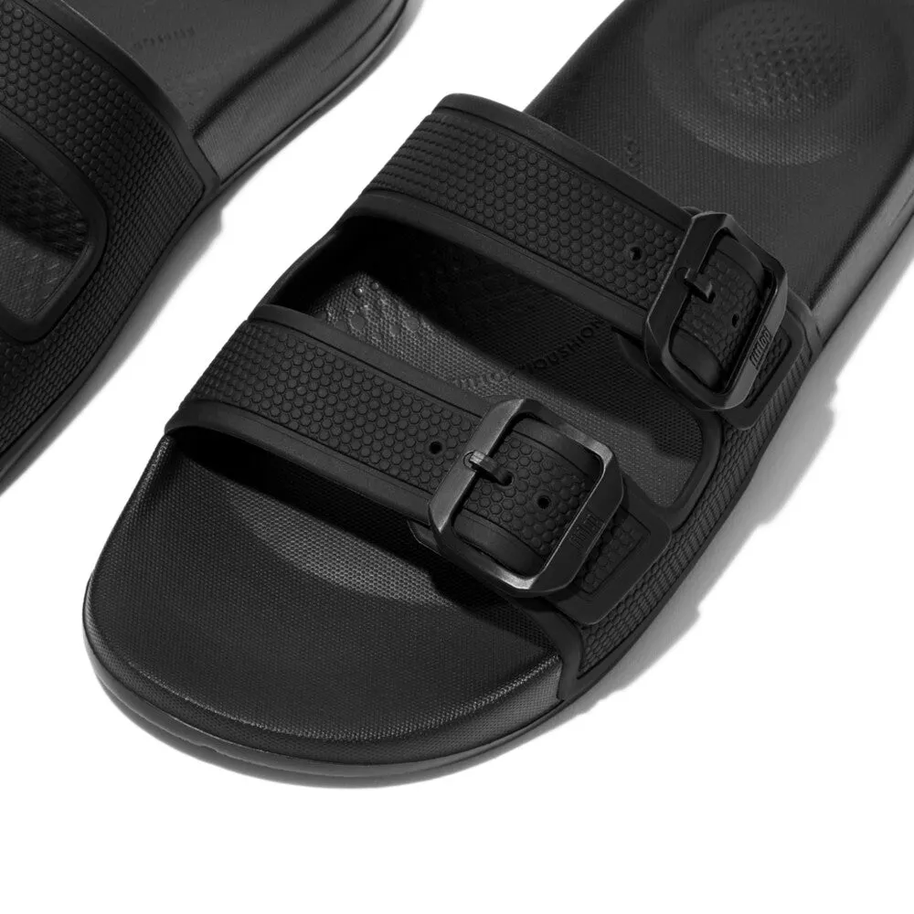 FitFlop iQushion Two Bar Buckle Slides All Black