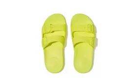 FitFlop Womens Iqushion Two-Bar Buckle Slides Electric Yellow