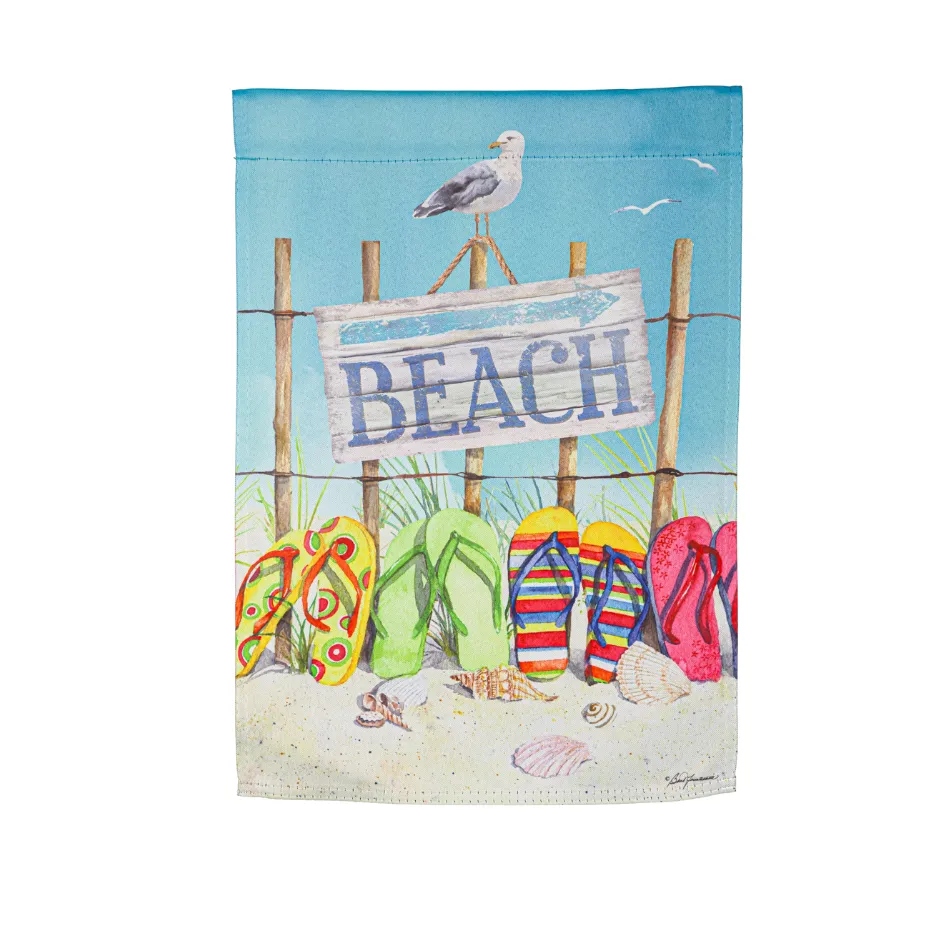 Flip Flops on the Beach Suede Garden Flag