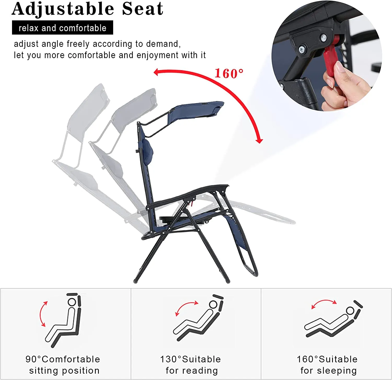 Folding Zero Gravity Outdoor Recliner Patio Lounge Chair with Adjustable Canopy Shade and Cup Holder