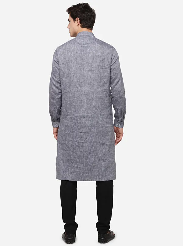 Grey Solid Regular Fit Modi Kurta | JadeBlue