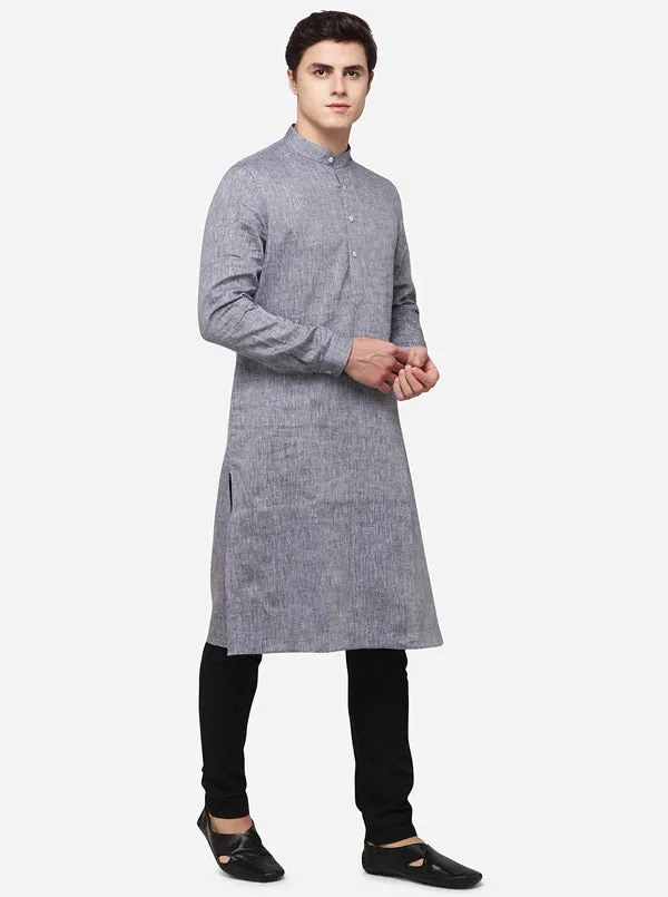 Grey Solid Regular Fit Modi Kurta | JadeBlue