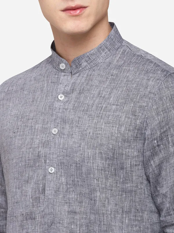 Grey Solid Regular Fit Modi Kurta | JadeBlue