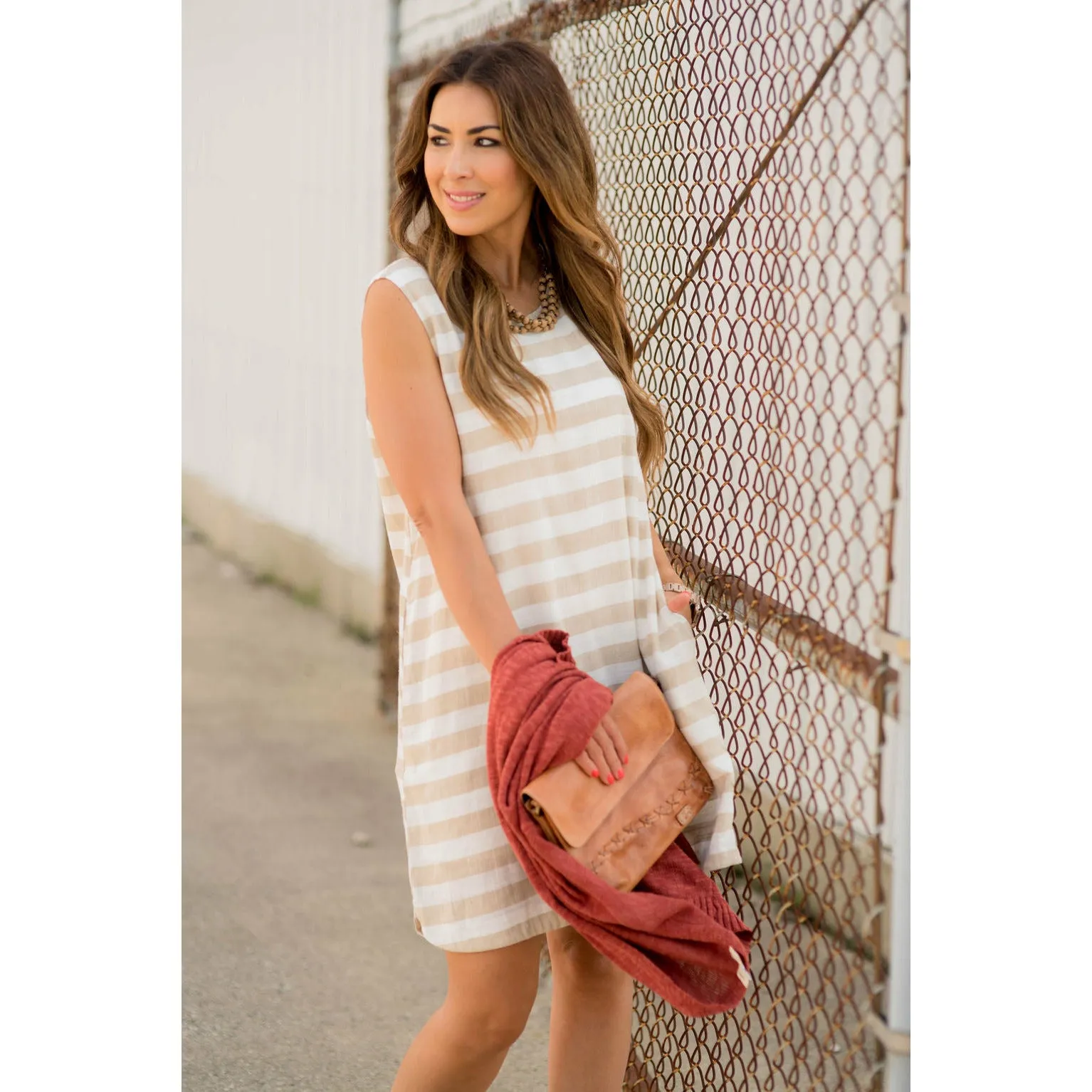 Horizontal Stripe Sleeveless Dress