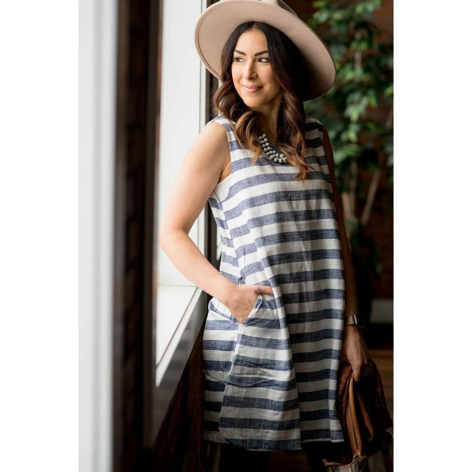 Horizontal Stripe Sleeveless Dress