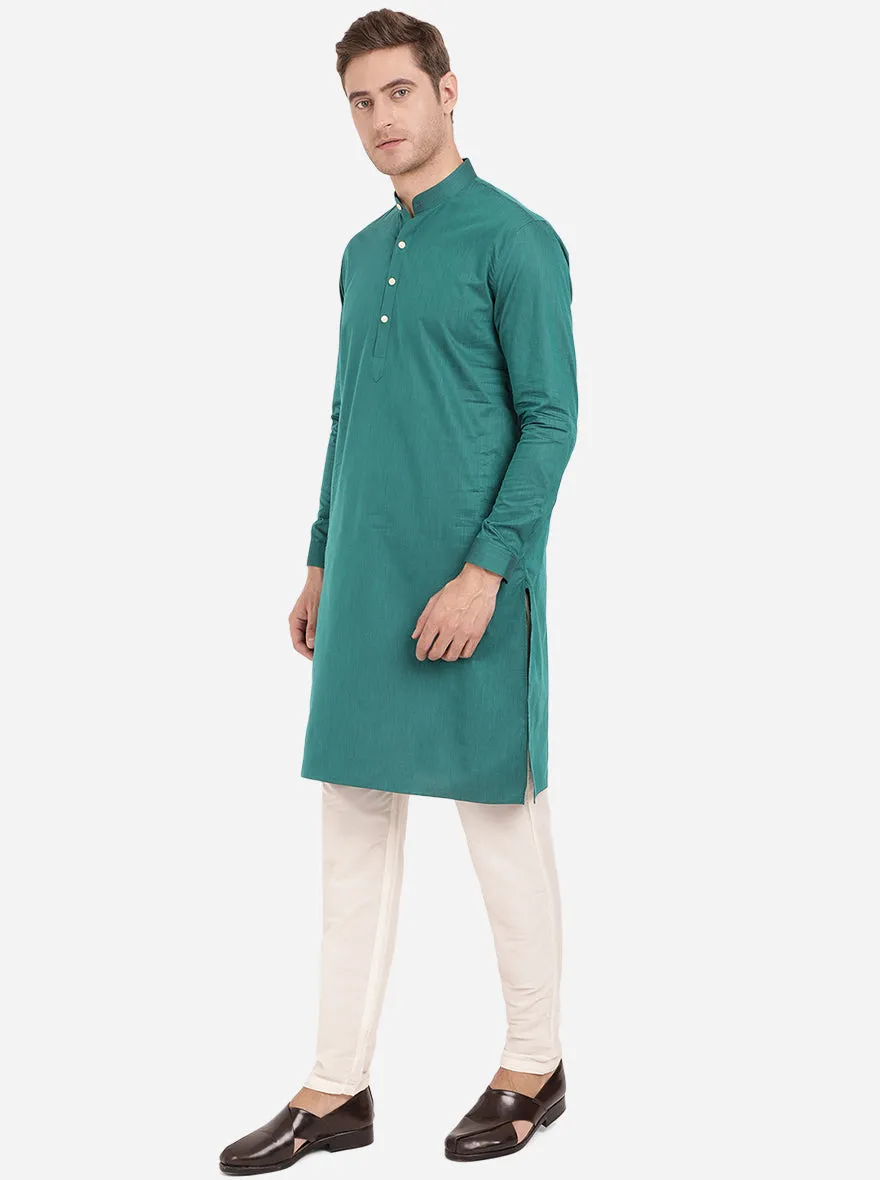 Jade Green Self Textured Regular Fit Modi Kurta | JadeBlue