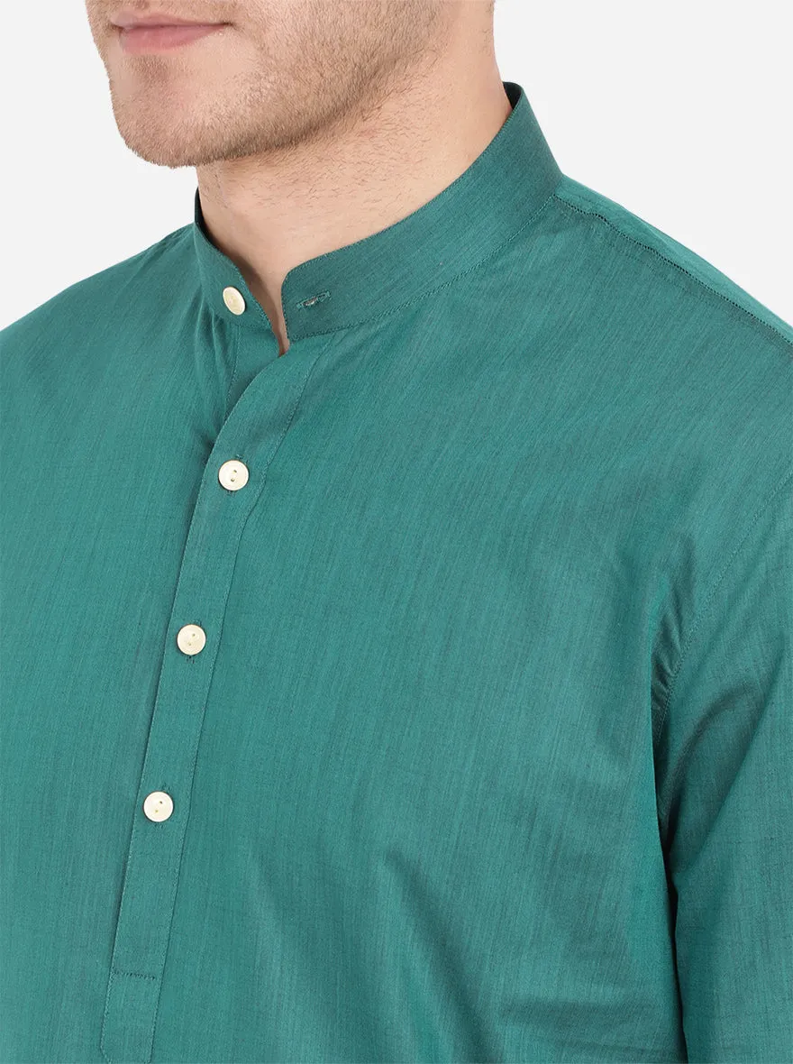 Jade Green Self Textured Regular Fit Modi Kurta | JadeBlue