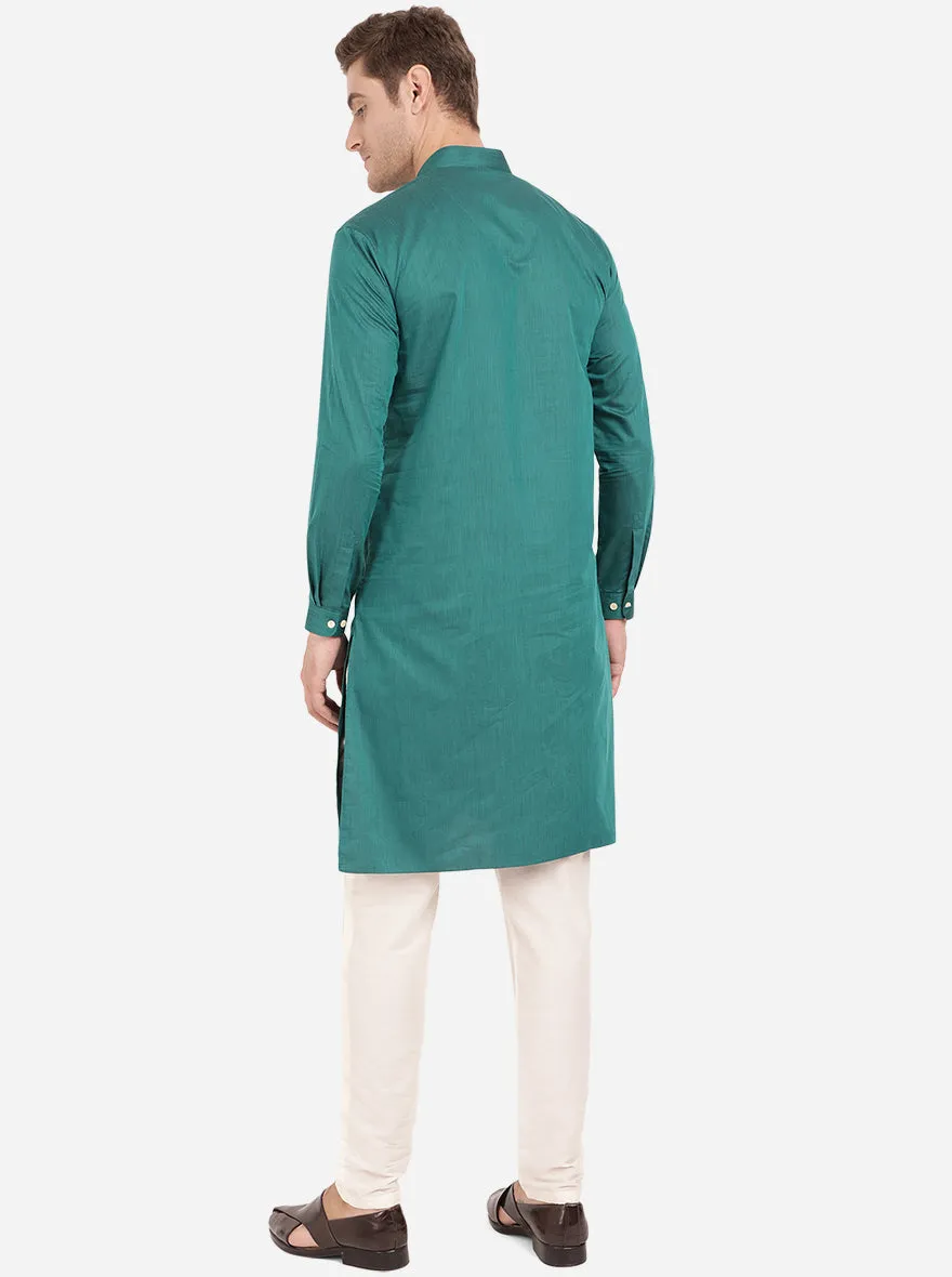 Jade Green Self Textured Regular Fit Modi Kurta | JadeBlue